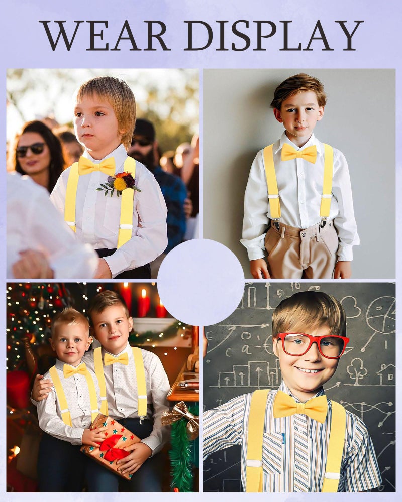 WELROG Kids Suspender Bow Tie Sets - Adjustable Braces With Bowtie Gift Idea for Boys and Girls (Yellow) - Image 2